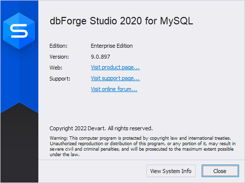 dbForge Studio 2020 for MySQL Enterprise 9.0.897