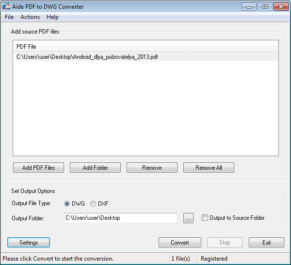 Aide PDF to DWG Converter 10.0